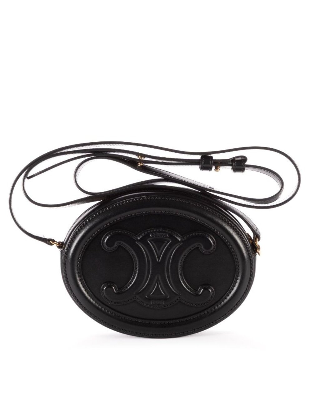 Celine Cuir Triomphe Oval Pouch Black Calfskin Leather